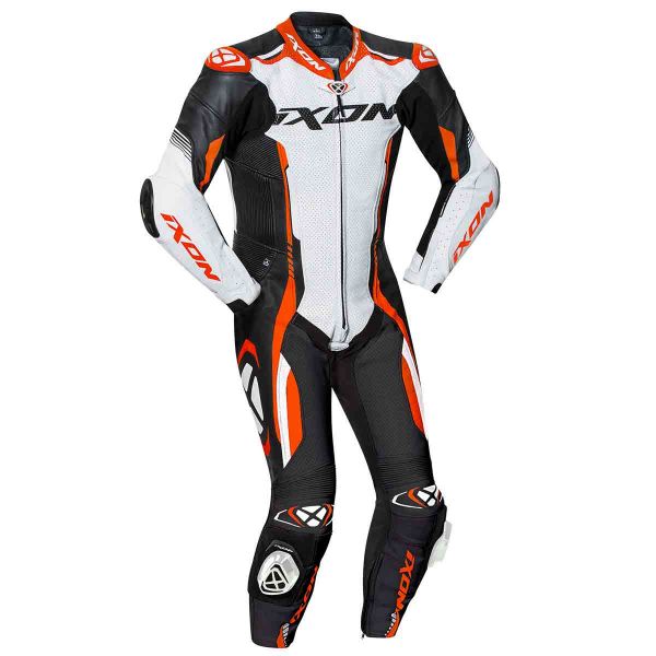 Leather Motorcycle Suits Ixon Vortex 2 Black White Orange