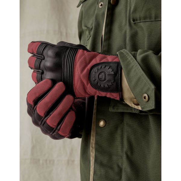Motorcycle Gloves Belstaff Hampstead Leather Cotton Black Red