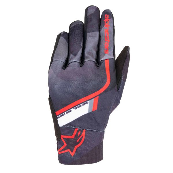 Motorcycle Gloves Alpinestars Reef Black Grey Camo Bright Red Motorcycle Gloves Alpinestars Reef Black Grey Camo Bright Red