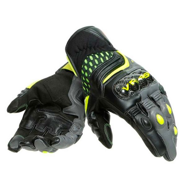 Motorcycle Gloves Dainese VR46 Sector Short Black Yellow Fluo