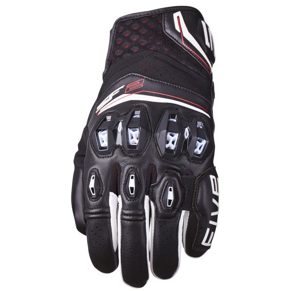 Motorcycle Gloves Five SF2 Evo Black White Fluo Red