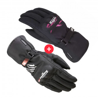 Motorcycle Gloves Furygan Keen Black White + Origami Lady Black Pink
