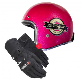 Motorcycle Gloves Furygan Origami Lady Black White + Wyatt Famous Glitter Pink