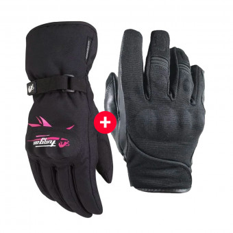 Motorcycle Gloves HARISSON Splash Waterproof Black + Origami Lady Black Pink