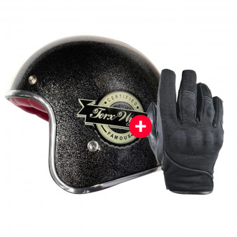 Motorcycle Gloves HARISSON Splash Waterproof Black + Wyatt Famous Glitter Black