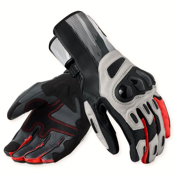 Motorcycle Gloves REV'IT Metis 2 Light Grey Neon Red