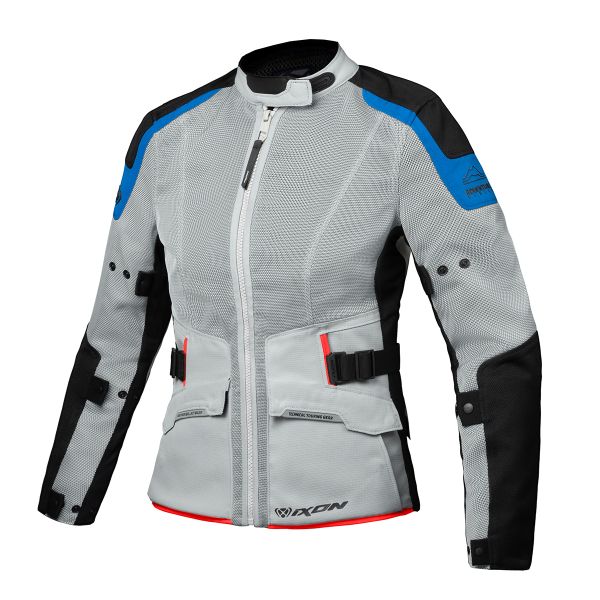 Motorcycle Coats Ixon M-Njord Lady Light Grey Blue Bright Red