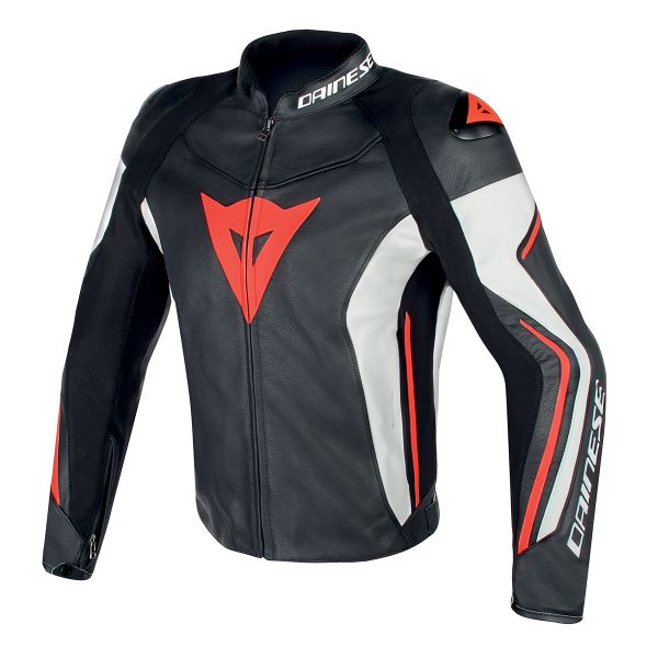 Motorcycle Jackets Dainese Assen Black White Red Fluo