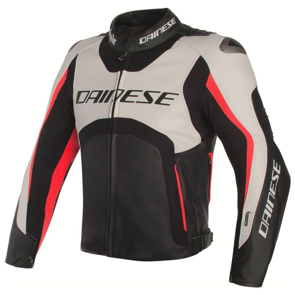 Motorcycle Jackets Dainese Misano D-Air White Black Red Fluo