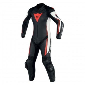 Leather Motorcycle Suits Dainese Assen 1PC Perf Lady Black White Red Fluo