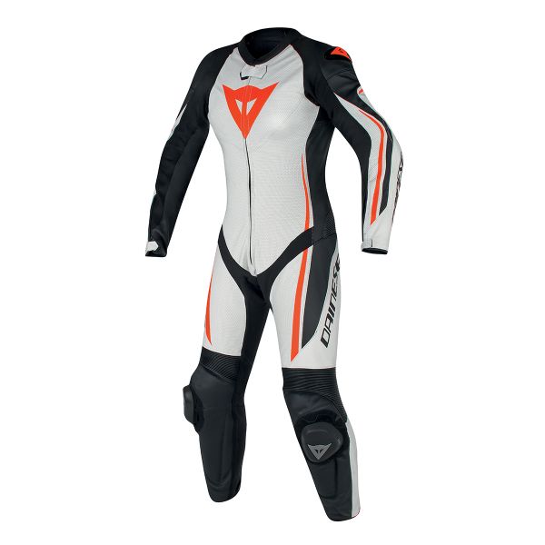 Leather Motorcycle Suits Dainese Assen 1PC Perf Lady White Black Red Fluo