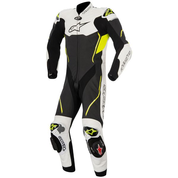 Leather Motorcycle Suits Alpinestars Atem Suit Black White Yellow Fluo