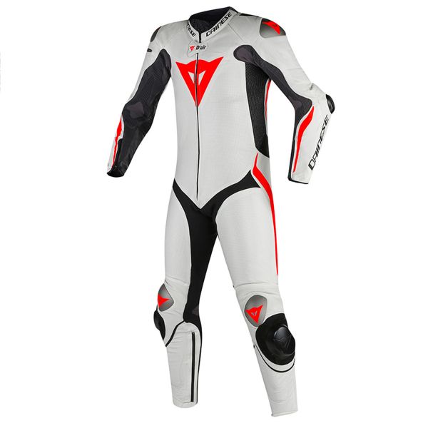 Leather Motorcycle Suits Dainese Tuta Mugello R D-Air Black White Fluo Red