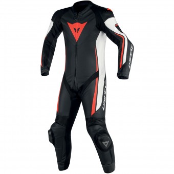 Leather Motorcycle Suits Dainese Assen 1PC Perf Black White Red Fluo