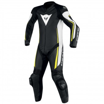 Leather Motorcycle Suits Dainese Assen 1PC Perf Black White Yellow Fluo