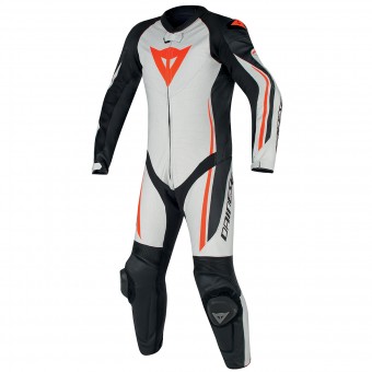 Leather Motorcycle Suits Dainese Assen 1PC Perf White Black Red Fluo