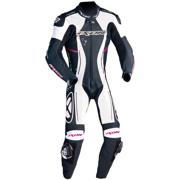 Leather Motorcycle Suits Ixon Astrale Black White Fuchsia