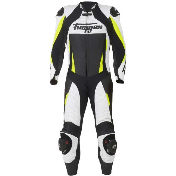 Leather Motorcycle Suits Furygan Full Apex White Yellow Fluo Black