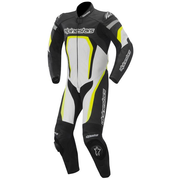 Leather Motorcycle Suits Alpinestars Motegi Suit Black Yellow Fluo
