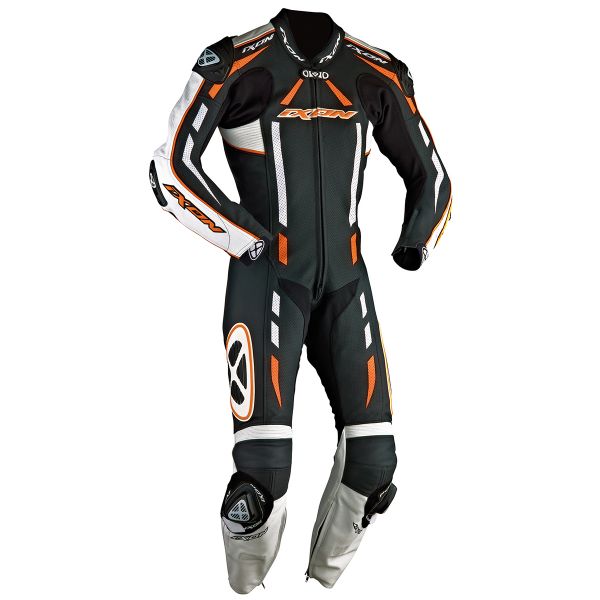 Leather Motorcycle Suits Ixon Pulsar Air Black White Bright Orange