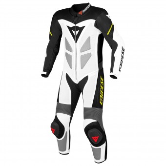 Leather Motorcycle Suits Dainese Youth Team P. White Black Yellow Fluo