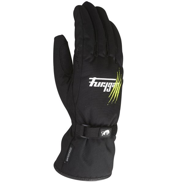 Motorcycle Gloves Furygan Raindrop Claw Black Green Fluo