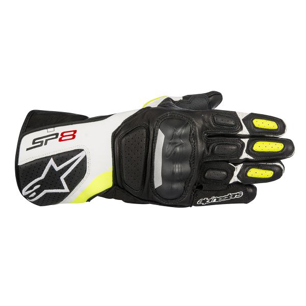 Motorcycle Gloves Alpinestars SP-8 V2 Black White Yellow Fluo