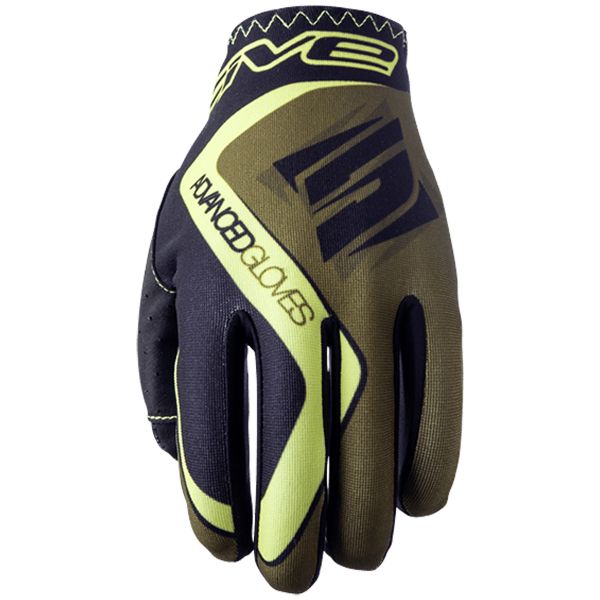 Motorcycle Gloves Five MX Practice Kaki Yellow Fluo
