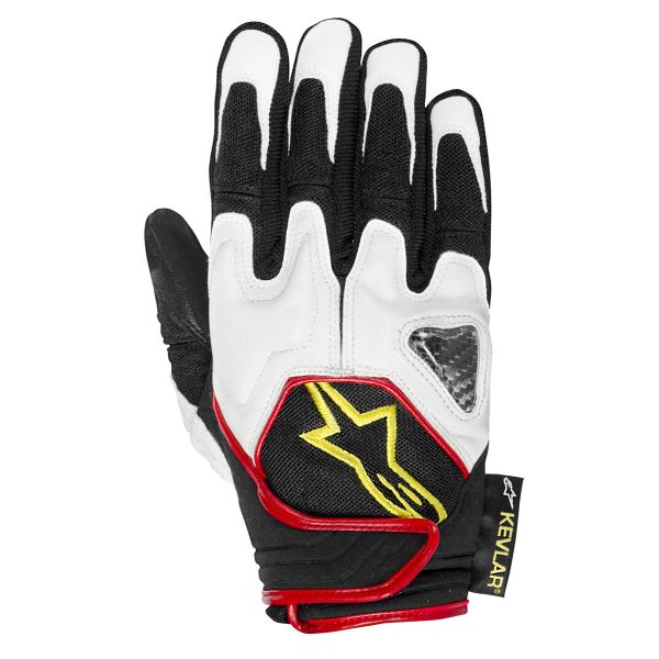 Motorcycle Gloves Alpinestars Scheme Kevlar Black White Yellow Fluo