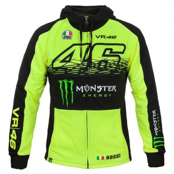 Motorcycle Hoodie VR 46 Fleece Zip Replica Monster Fluo Yellow VR46