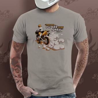 Motorcycle T-Shirts Gaaz Pas de Fumee sans Pneu (Light Grey)