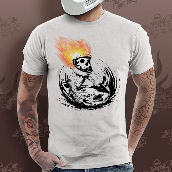 Motorcycle T-Shirts Gaaz Skull Fire (White)