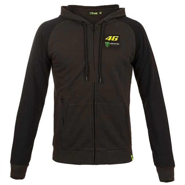 Motorcycle Jumpers VR 46 Hoodie Zip Dual Monster VR46 Black Grey