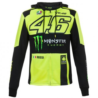 Motorcycle Jumpers VR 46 Hoodie Zip Replica Monster VR46 Yellow Fluo